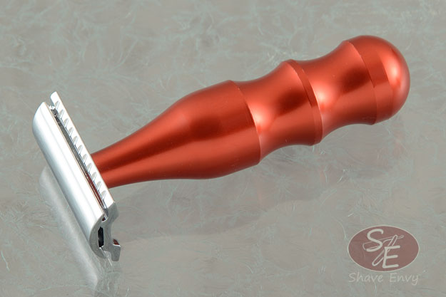Double Edge Safety Razor - Red Aluminum, Long Handle - Three Piece (9040031)