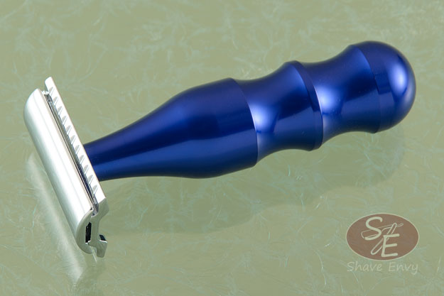 Double Edge Safety Razor - Blue Aluminum, Long Handle - Three Piece (9040041)